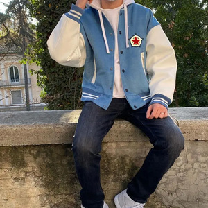 Veste universitaire de qualité supérieure à manches en cuir noir de couleur vive pour hommes - Product Image 4