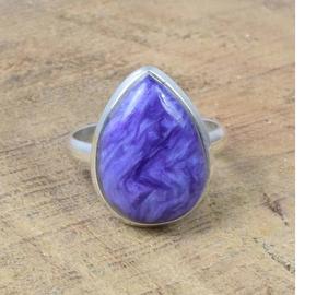 แหวนพลอยลูกแพร์ธรรมชาติชาร์โรต์สีม่วง925เงินแท้เครื่องประดับแฮนด์เมดของขวัญคริสต์มาส - Product Image 1