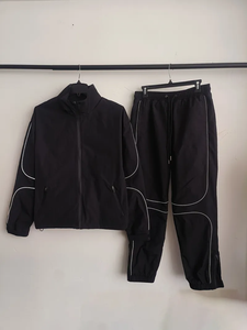 Ensemble de vêtements d'extérieur décontracté à capuche en deux pièces pour homme, coupe-vent, veste et pantalon, polyester/coton léger, OEM - Product Image 2