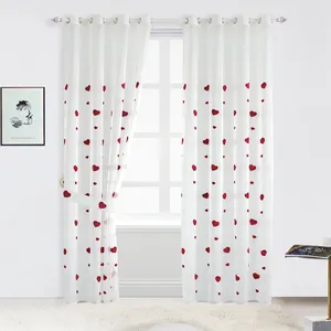 Cortina de luxo 100% poliéster floral para janelas, toalha bordada com desenho de coração, guarda-sol moderno