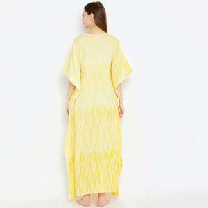 Fabricación personalizada Comfort Fit 100% algodón Maxi longitud Shibori tejido a mano Tie-Dye amarillo Kaftan - Product Image 5