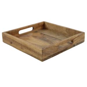 Plateau carré rustique moderne élégant avec poignée, plateau de service en bois de manguier naturel durable personnalisé, motif rectangulaire, usage domestique - Product Image 2
