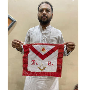 Ensemble tablier et écharpe de maître souverain passé degré maçonnique, tablier brodé à la main, tablier maçonnique avec ruban rouge moiré 2026 - Product Image 6