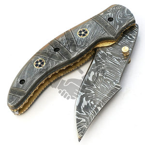Cuchillo de Caza Plegable Hecho a Mano con Hoja de Acero de Damasco y Mango de Madera, Personalizable OEM, para Camping, EDC, Grado Industrial, para Hombre - Product Image 3