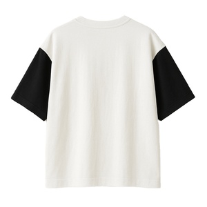 T-shirts pour hommes à épaules tombantes surdimensionnés, 100% jersey de coton doux, corps blanc avec manches noires, style streetwear unisexe - Product Image 2