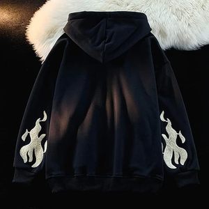 Embroidery <b>Hoodies</b> Men Hip Hop Jacket <b>Zip</b>-Up Hoodie Regular Fit Breathable <b>Pocket</b> Winter 100% Cotton Sweatshirt - Product Image 3