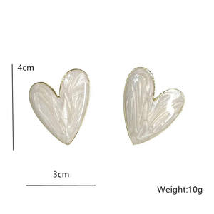 Orecchini a perno grandi a forma di cuore bianchi LATS per donna, orecchini a cerchio coreani alla moda con smalto a goccia, orecchini religiosi con zirconi, idea regalo - Product Image 6