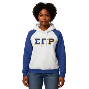 Sigma Gamma Rho Blanc Corps Bleu Manches Raglan Pull À Capuche Coton SGRho Grec Sororité Personnalisé Divine Neuf HBCU Vêtements - Product Image 1
