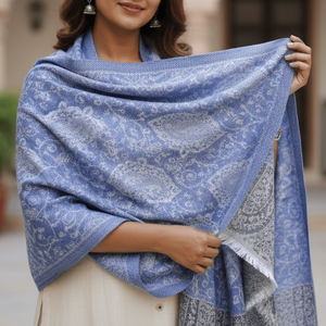 Blue <b>Silver</b> Paisley Jacquard <b>Pashmina</b> Shawl Long Winter Summer Floral Lace Shawl Cotton Polyester Cashmere Wool Logo Printing - Product Image 2