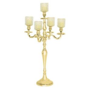 Meilleur prix de gros Design attrayant métal aluminium 5 bras boule de cristal brillant plaqué or avec perles de cristal décoration de mariage - Product Image 2