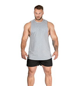 Vente en gros de t-shirts gris athlétiques en coton personnalisés pour la course à pied sans manches, débardeur de gym pour hommes - Product Image 5