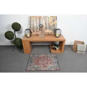 Tapis en laine patchwork rouge et bleu turc vintage 2x2,8 pieds style bohème tissage plat avec support en latex pour décorations de salon - Product Image 3