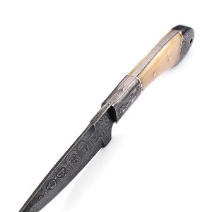 Top vente OEM ODM acier damas chasse survie Skinner couteau de poche tous les jours transporter lame fixe blanc bois cuir gaine - Product Image 3