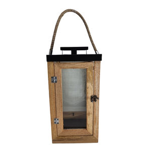 Lanterne décorative de mariage en bois de jute en fer et verre, lanterne en bois de grande taille, nouveau style, en vrac, noir mat - Product Image 1