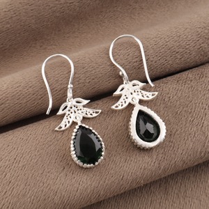 Women’s 925 <b>Sterling</b> <b>Silver</b> Bohemian Drop <b>Earrings</b> Geometric Pattern Green Tourmaline Bezel Set Handmade <b>Dangle</b> <b>Earrings</b> - Product Image 5