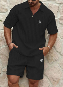 Wholesale Casual Breathable Men's Summer Outfits Zip up Two 2 Piece <b>Shorts</b> Set for Men - Product Image 5