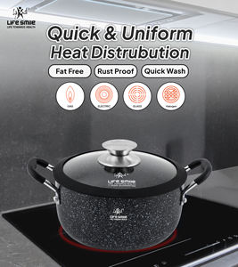 Marmite en granit de qualité supérieure antiadhésive avec couvercle en verre et bord en silicone - Product Image 4