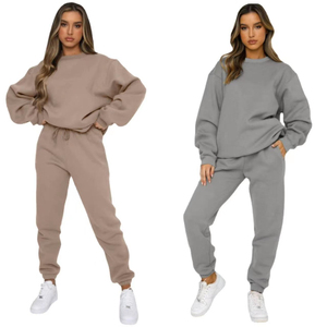 Ensemble 2 pièces décontracté pour femmes-Chemise solide à manches longues + pantalon à jambes larges-Automne-Printemps-Combinaison ample assortie pour femmes - Product Image 1