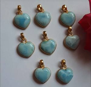 จี้เครื่องประดับ Larimar หรูหราแกะสลักหัวใจจี้อัญมณีชุดกรอบที่น่ากลัว925จี้ชุบทองเงินสำหรับของขวัญวันครบรอบ - Product Image 1