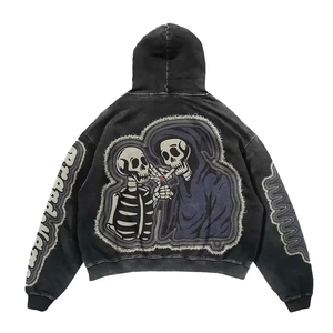 Sudadera con Capucha Personalizada de Nueva Llegada, con Apliques Bordados Desgastados y Lavado Ácido, Corte Holgado y Grueso, 600GSM, para Hombre - Product Image 6