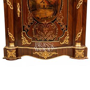 Meuble à chaussures de luxe de style français avec plateau en marbre foncé, décorations peintes à la main, marqueterie florale et accents dorés pour palais - Product Image 2