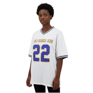 Sigma Gamma Rho Oversized Football Jersey Tee Ivory Womens Greek Letter <b>Shirt</b> SGR Chenille Number Top Casual Fit - Product Image 3