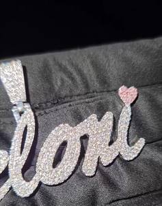 จี้เพชรโมอิสแบบออกแบบชื่อได้ตามต้องการจี้รูปหัวใจสีชมพู925เงิน VVS เครื่องประดับฮิปฮอป - Product Image 3