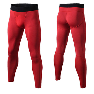 Leggings de compression longs pour hommes, couleur rouge unie, en Spandex et Nylon, taille élastique - Product Image 1