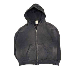 เสื้อฮู้ดซิปอัพสำหรับผู้ชายโอเวอร์ไซส์ปักโลโก้ผ้า500 GSM ผ้าทอลายกรดวินเทจสีพื้นแบบถัก - Product Image 5