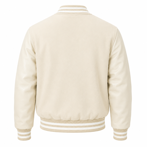 Veste de sport SINEWY pour homme, beige, style varsity, manches en coton, logo NY, boutons pression, streetwear d'automne, écologique, coupe-vent - Product Image 2