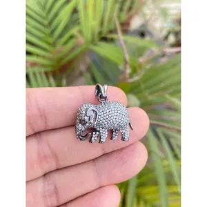 Pendentif éléphant en argent 925 avec placage rhodium, bijou pendentif orné de diamants et d'opales, style religieux, idéal pour les cadeaux - Product Image 3
