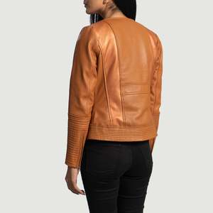 Elegante Chaqueta de Cuero Estilo Motero Color Bronceado Otoñal - Product Image 5