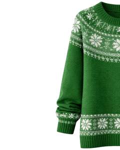 Custom Christmas Green Jacquard Knit Sweater Snowflake Pattern Crew Neck Long Sleeve Winter Pullover For Women Custom Wholesale - Product Image 2