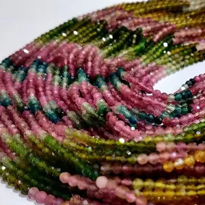 ลูกปัดทัวร์มาลีนธรรมชาติแบบหลายเหลี่ยมเพชรพลอยขนาด2มม. และ3มม. ขายต่อเส้นยาว13นิ้ว - Product Image 1