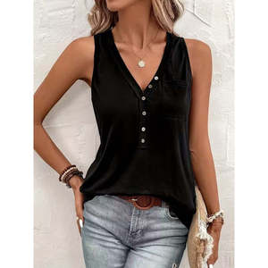 Women'<b>s</b> Strappy Front Buttoned Viscose <b>Blouse</b>, 36385 - Black - Product Image 3