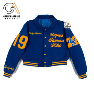 Chaqueta de Satén Personalizada de Talla Grande Sigma Gamma Rho para Hombre, Estilo Universitario de Béisbol, Informal, con Parches, Corta, Estilo Bomber, Estampada para Invierno - Product Image 5