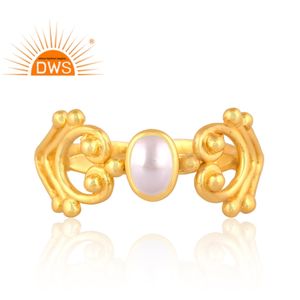 Dernières tendances Bague réglable en argent sterling plaqué or 18 carats avec perles naturelles et pierres précieuses Demi Fine Jewelry Manufacturer - Product Image 2