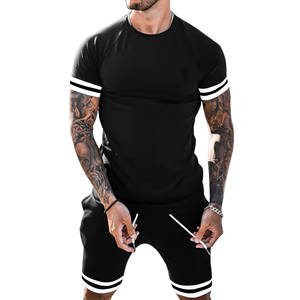 Meilleur ensemble T-shirt et short d'été respirant à col en V grande taille de couleur unie pour homme, style urbain, vente en gros Pakistan - Product Image 2