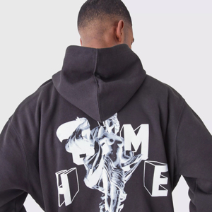 เสื้อฮู้ดสวมหัวโอเวอร์ไซส์300 GSM สำหรับผู้ชายเสื้อฟลีซแข็งพิมพ์ลายสกรีน - Product Image 5