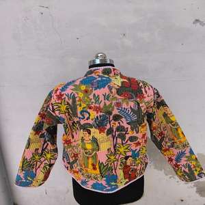 Nouvelle veste courte matelassée pour femme 2026, cardigan à imprimé floral, manches longues épaisses, ouverture sur le devant, automne, 100% coton - Product Image 4