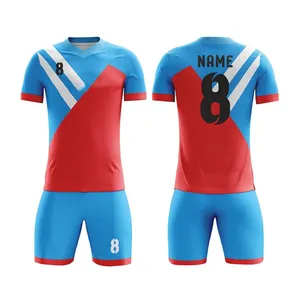 Personalizado Sublimação Masculino Azul Futebol Uniforme Tailândia Soccer Jersey Ultra-leve respirabilidade com painéis de malha e secagem rápida