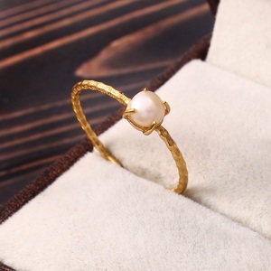 Gold-Plated 925 Sterling Silver Freshwater Pearl Prong <b>Set</b> Ring - Product Image 2