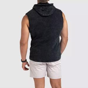 Custom Fleece Super Soft Acid Washed Cotton Street Wear <b>Sleeveless</b> Pullover <b>Hoodies</b> for <b>Men</b> - Product Image 4