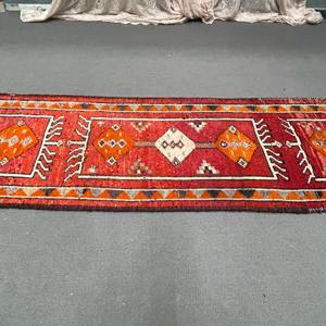 Tapis turc 3x12,5 pi (92x382 cm), motif plantes et arbres rouges, style vintage - Product Image 5