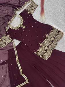 Salwar Kameez Especial para el Invierno, Ramadán y Eid, Venta al por Mayor, Manga Larga, Georgette Sintético, con Bordado Moderno y Elegante - Product Image 5