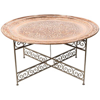 Nouvelle table basse décorative en métal et bois, table de jardin décorative, grande table basse en métal et fer avec plateau imprimé