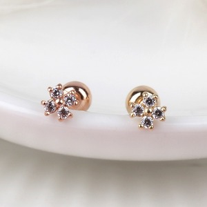 Mini Trendy da donna a quattro palline di zirconi a croce cubica 14kGold orecchini a bottone Fine K-gioielli all'ingrosso di base Piercing gioielli grande - Product Image 6