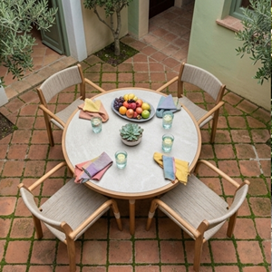 Modern Teak Outdoor Dining Set <b>Round</b> <b>Table</b> and Rope Chairs 4 Seater Garden Furniture for Cafe Resort Villa - Product Image 4