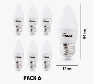 Ampoule LED C37 forme bougie 3W/5W/6W/7W/8W/9W lumière chaude 3000K culot E27 grand format pack de 6 Don Feliz - Product Image 2