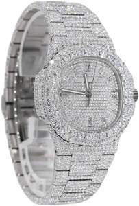 Montre en diamant Moissanite glacée de luxe Montre unisexe à lunette octogonale arrondie antique lumineuse en acier inoxydable de haute qualité - Product Image 2